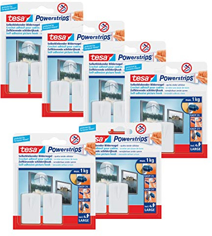 tesa Powerstrips Bildernagel, selbstklebend (12 Stück, Weiß)