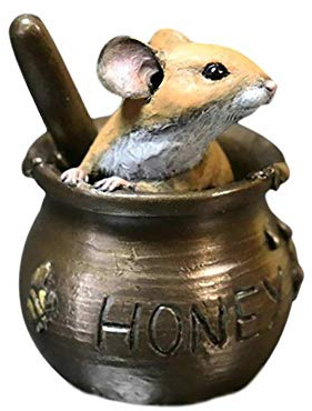 242BR Mouse in Honey Pot Cold Cast & Hand Painted Bronze Resin Figure - 6.3cm
