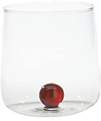 Zafferano Bilia Tumbler en Verre Transparent Fait Main - Décoré d'une Boule Colorée à L'Intérieur, 44 cl, h 90mm d 88mm - Set 6 Pièces - Amber