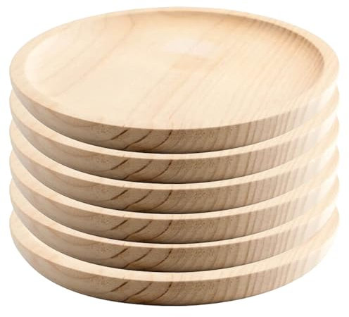 MGE - Holzteller Rund - Pizzabrett - Holzplatte - Holzbrett Rund - Fleischteller - Pizza Brett - Pizzateller Holz - Pizzateller - Schneidebrett - Kiefer - Set von 6 - Ø 24 cm