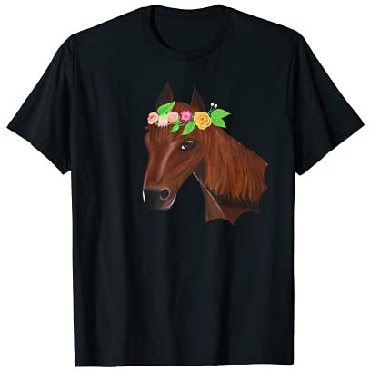 Pferd mit Blumenkranz geschmückt T-Shirt