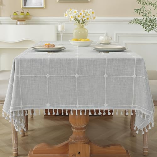 Laolitou wasserdichte Tischdecke aus Sackleinen, mit Quaste, strapazierfähiger Stoff, knitterfrei, rechteckig, Tischdecke für Tische, rustikale Tischdecken, Outdoor, Party, Küche, 55 x 102 cm, Grau