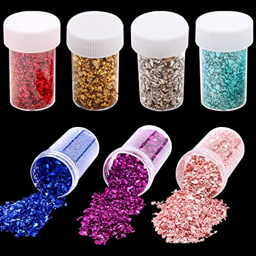 FineInno 7 Farben Crushed Glass, Epoxidharz Füllmaterial, Chunky Glitter Pailletten Reflective Metallic Chips für Resin Silikonform Füller, Nagelkunst Decoration (Crushed Glass)