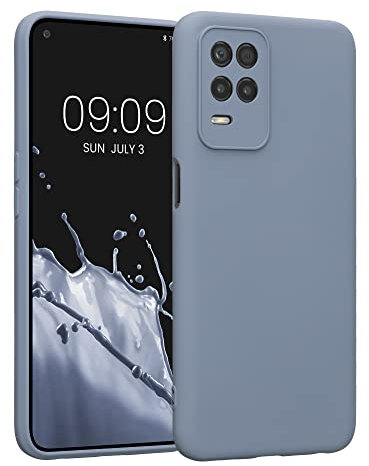 kwmobile Carcasa Compatible con Realme 8 (5G) / Narzo 30 (5G) Funda - Bordes elevados anticaídas - Case de TPU y Silicona con Interior de Microfibra - Gris Azulado