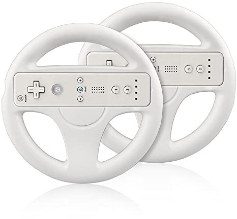 Steering Wheel for Nintendo Wii and Wii U Remote Controller, 2 Pack Racing Wheels Games Accessories for Mario Kart (White and White)
