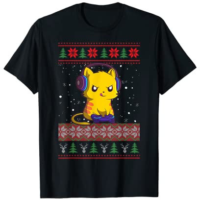 Gaming hässlicher Weihnachtspullover Gamer Cat T-Shirt