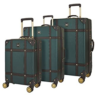 Rock Vintage Hard Shell Suitcase Set of 3 - Emerald Green | Set Includes S, M & L Cases - Nostalgic Design, Dual 360 Swivel Wheels - TSA Lock - Lightweight Build - Impact Resistant
