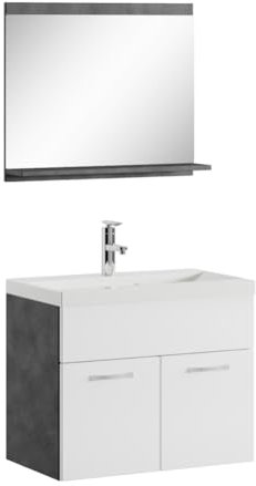 Badplaats B.V. Badezimmer Badmöbel Set Montreal 02 60cm Waschbecken Grau mit Hochglanz Weiß - Unterschrank Waschtisch Spiegel Möbel