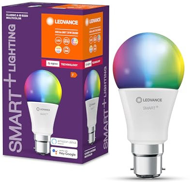 LEDVANCE Smart+ Lampe mit ZigBee Technologie, 9W, A60, matt, Sockel B22D, Lichtfarbe RGBW einstellbar, 806lm, 1er Pack