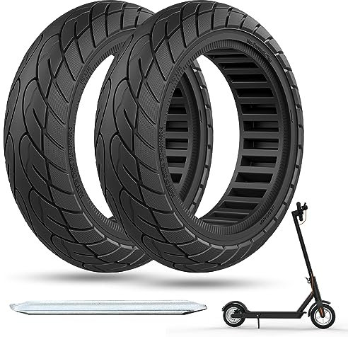 OUXI 2 Pack 10 inch Solid Tyre Pure Electric Scooter Puncture Proof Rubber 10x2.125 Solid e-scooter Tyre Explosion Proof Tire Replacement Wheel Front/Rear 2PCS Black