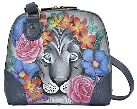 Anna by Anuschka Donna Painted Leather Small Multi Compartment Zip-Around Organizer Dipinto a mano in vera pelle, piccolo scomparto multiplo, chiusura lampo, libellule magiche, marrone chiaro, Magia