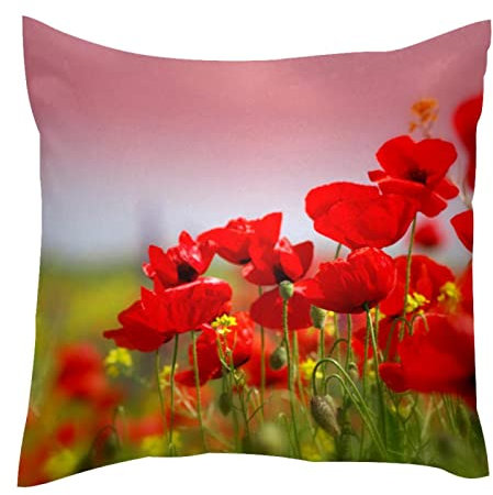 TBOUOBT Dekokissen Fall Kissenbezug, Dekorationen für Sofa Couch Bett Stuhl,Roter Klatschmohn