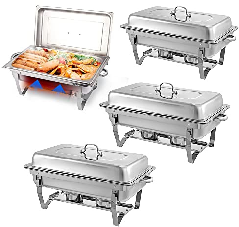 Chafing Dishes for Buffet, 4 Pack 9 Quart Stainless Steel Buffet Set