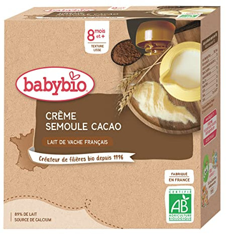 Lot de 3 unités *** BABYBIO Gourde dessert crème semoule cacao bio dès 8 mois 4x85g *** Livraison à domicile rapide et soignée ***