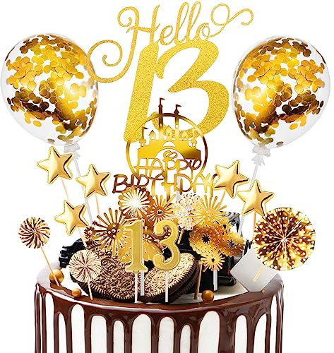 Kuchen Deko Geburtstag 13. Geburtstag Mädchen und Jungen Teenager Geburtstagsdeko 13 Jahre Mädchen Deko 17 Pcs Cake Topper 13 Geburtstag Tortendeko Official Teenager Junge Deko 13 Jährige Gold