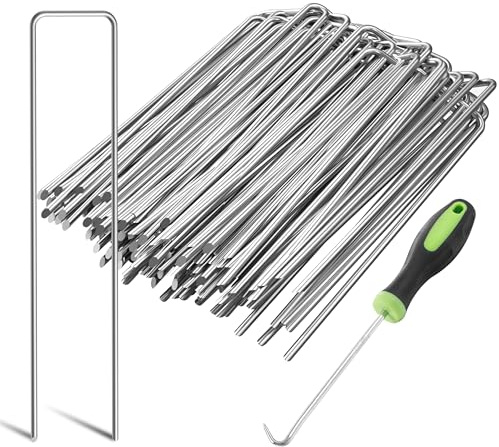 Graxury 100 Stück 20cm Ø 3mm Schwere Gartennägel Stahlpfähle mit 1 Hacken | Verzinkte Stahlklammern zur Sicherung von Unkrautvlies, Netzen und Rohren