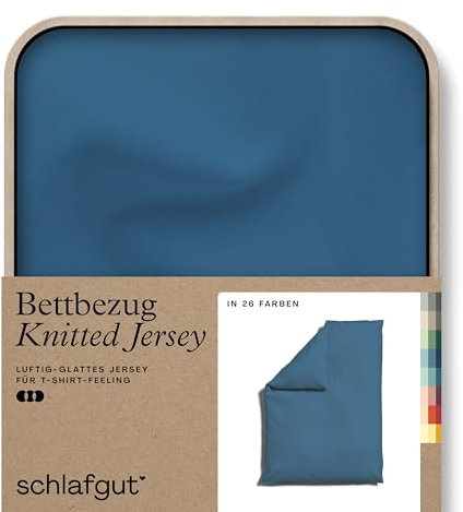 schlafgut Knitted Jersey Bettwäsche 135x200cm Bettdecke Bezug einzeln, Multicolor Uni, weich und faltenfrei mit Elasthan (Blue Mid, 155x220)