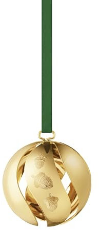 Georg Jensen 2023 Kugel Weihnachtsschmuck mit Zwei Bändern - 18 Karat Gold Plattiert Saisonal Ornament - Hängende Dekoration von Sanne Lund Traberg