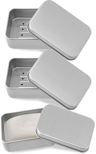 AIVORO Seifendose aus Aluminium, 3 Stück Seifenschalen mit Abtropfgitter, Seifenschale zum Reisen, Feuchtigkeitsbeständig rostfrei Seifenschalen aus Metall für zu Hauseoder auf Reisen