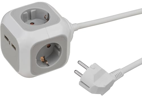 Brennenstuhl | Steckdosenblock ALEA-Power mit USB-Charger | 4fach | mit USB-Ladefunktion | Weiß/lichtGrau