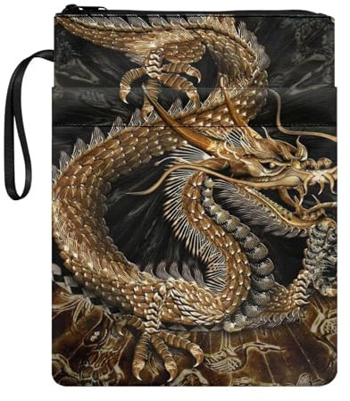 Poceacles Chinesischer Drache Buchhülle Buchschutz Tasche mit Reißverschluss Waschbar Bücherregal Buchhüllen für Buchliebhaber Taschenbücher Hardcover Notebook Bibel Aufbewahrungstasche
