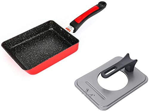 TiStm Frying pan, 13 cm, red Jade, Frying pan, Square, Non-Stick Coated, with Gray lid Skillet