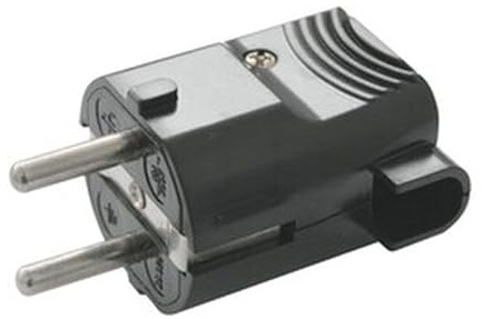 Clavija acodada 4,8 mm, t/tierra 16A, para conexiones seguras en dispositivos eléctricos y protección contra sobrecargas.