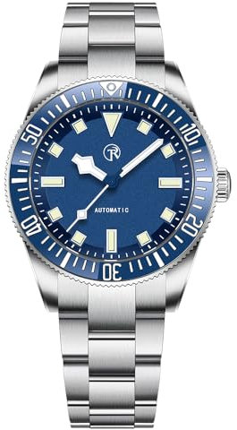 RollsTimi Automatik Herrenuhren 40mm Edelstahl 100M Wasserdicht Mechanische Taucher Armbanduhr für Männer, C3 Lume, Keramik Lünette, Synthetisches Saphirglas (RT7910-Marineblau)