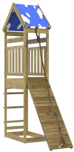 vidaXL Spielturm, Klettergerüst mit Dach Kletterwand Seil, Kinder Kletterturm Spiel-Zubehör für Garten, Holz Spielplatz Spielhaus, Kiefernholz Imprägniert