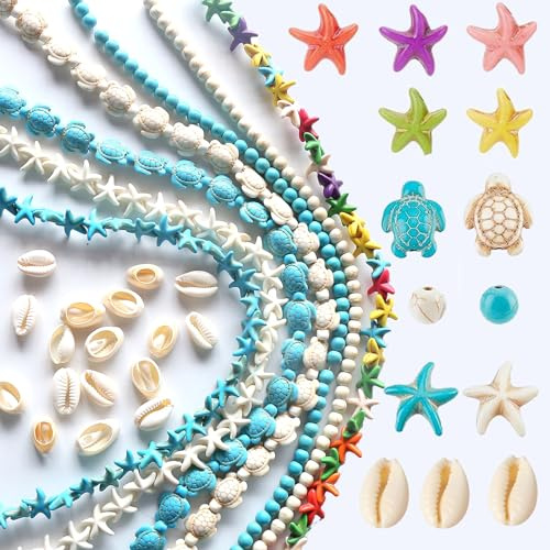 HERZWILD ca.307pcs Ozeanperlen Meeres Schildkröte Perlen Türkis Seestern Perle Muschel perlen Für Armbänder DIY Beads Zubehör (Colorful)