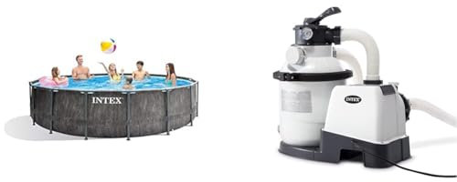 Intex Piscine Tubulaire Baltik Ronde (Ø) 4,57 x (h) 1,22m & Filtre à Sable SX1500 4m3/h pour Piscines jusqu'à 24m3