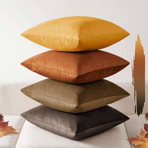 Softalker herbstliche Kissenbezüge 60x60 Orange Gelb 4er Set Samt Kissenhülle Herbstdeko Sofakissen Dekokissen deko für Wohnzimmer Kinderzimmer Esszimmer Cafe Hotel Restaurant Party Home Decor Garten