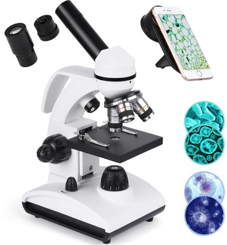 Microscopio Profesional para Adultos con Adaptador de Teléfono, Juego de Portaobjetos de Microscopio para Laboratorio Escolar, Hogar, Investigación Científica Biológica