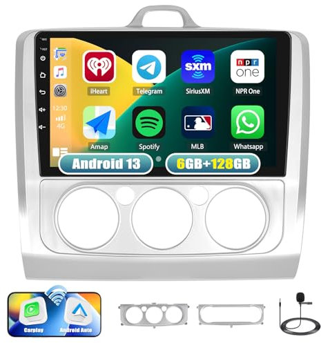 [6G+128G 8 Cores] CAMECHO Android 13 autorradio para Ford Focus Mk2/Mk3 Exi MT 2 3 2004-2011 con Carplay Android Auto, 9 Pulgadas IPS Touch Radio con Bluetooth FM/RDS 32EQ DSP Mirror Link GPS WiFi