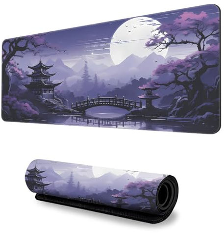 FANSU Landschaftsdruck Mousepad, Mauspad L/XL/XXL mit Vernähte Kanten, Gaming Mauspad, rutschfeste Gummibasis Mousepad Gaming, Mauspad Groß für Büro und Zuhause (Lila,900x400mm)