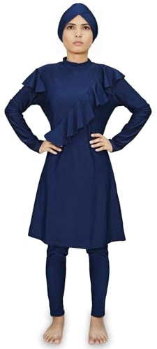 Stilvoller Burkini mit Rüschen und Rock (Dunkelblaue Marine, XL=40)