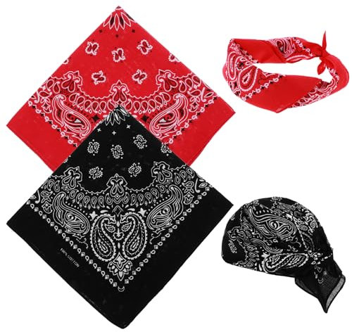Yuanchu Bandana Damen Herren, 2 Stück Halstuch Rot Baumwolle Bandanas Paisley Muster Vielseitiges Kopftuch Headwear Haar Schal für Sport Cowboy Kostüm Unisex (55 X 55 Cm)