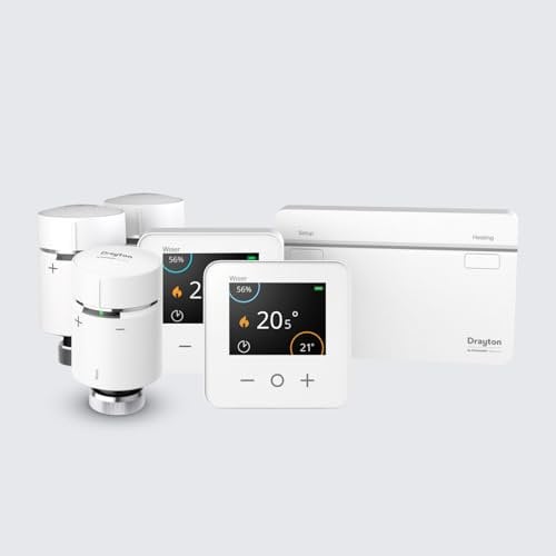 Wiser By Drayton Smart Thermostat Heating Kit Thermostat Kit 2 with 3 x Smart Radiator Thermostat TRV – Heating & Hot Water for Conventional Boiler Complete Heating Control from Anywhere DIY Install