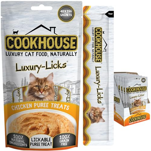 COOKHOUSE Luxury Licks Lickable Cat & Kitten Treats - Chicken - 48 x 15g Sachets - Soft & Creamy Puree - Healthy & Grain Free - 100% Natural Ingredients