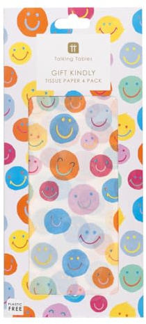 Talking Tables 4er-Pack Seidenpapier Geschenkpapier mit bunten Happy Faces Blättern Kindergeburtstag DIY-Dekoration recycelbar umweltfreundlich 70 x 50 cm