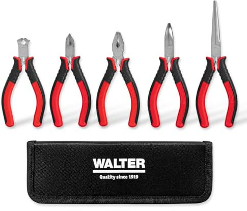 WALTER Mini-Zangen-Set 5-tlg., präzise und vielseitige Anwendung, inkl. Nylontasche, Kombizange, Spitzzange, Linemanzange, Seitenschneider, Vorschneider
