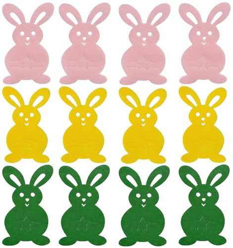 EIR 12 Stück Bestecktasche Filz,Tischdeko Ostern,Besteckhalter Filz,Frohe Ostern Filz Besteckhalter Osterhase Besteckbeutel Kaninchen Besteckhalter für Gabel Messer Ostern Tischdeko Osterdekoration
