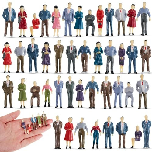 Kasyat 50 Mini Menschen Figuren 1:50 Mini Modellbau Figuren für Modelleisenbahnen Bemalte Menschen Kleine aus Kunststoff Spielzeug Sitzende Stehende (50)