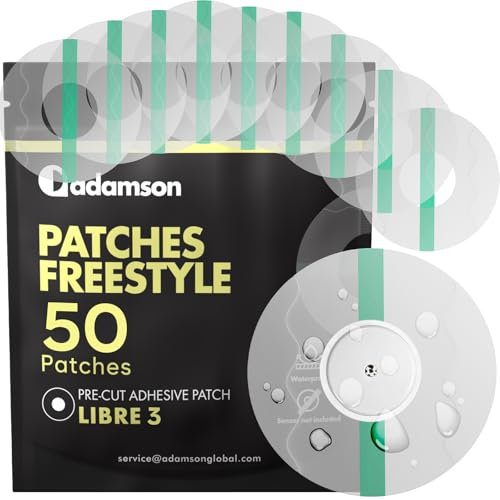 Freestyle Libre 3 Sensor Covers Waterproof – 50 Libre 3 Patches, Transparent, Long-Lasting, Easy to Apply and Remove, No Glue on Center, Non-Irritating – Ideal for Sports, Swimming, and Daily Use