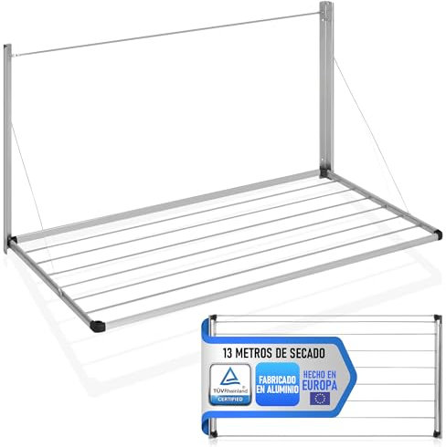 Pauland Co Tendedero de Pared Extensible de Aluminio – Plegable con Capacidad 8kg y 13m de Secado – Diseño Compacto y Resistente – Tenderete para Interior o Exterior