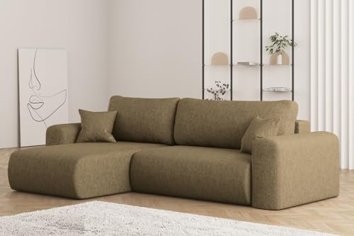Friderik Ecksofa Capri L – 272 cm Schlafsofa mit Bettkasten & Schlaffunktion, Neve-Stoff, Wohnlandschaft, Links, 4-Sitzer, Olivgrün, Neve 17