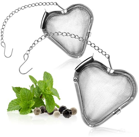 COM-FOUR® 2x passoire à thé en acier inoxydable 304, lavable au lave-vaisselle - œuf à thé Ø 5,5 cm pour thé en vrac, épices et herbes - filtre à thé à mailles fines avec chaîne - passoire à épices