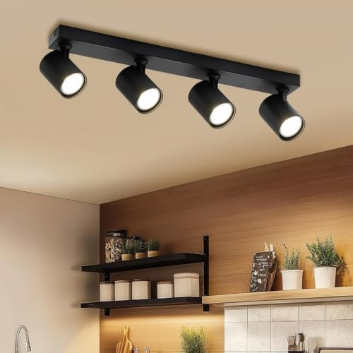 Zedelmaier Deckenlampe LED Deckenleuchte Deckenstrahler 4 Flammig GU10 Deckenspot für Wohnzimmer Schlafzimmer Arbeitszimmer Flur kinderzimmer lampe decke Küche ohne Leuchtmittel Schwarz