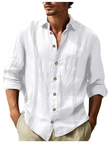 Chemise Coton Homme Col Revers- Chemise Manches Longues Couleur Unie DéContractéE Cardigan avec Boutons Tee Shirt Chic Et éLéGants Haut Comfortable Blouse Classiques Top Tous Les Jours Tunique