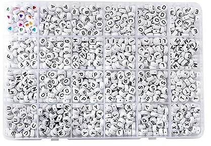 Agwuoetr Acrylic Plastic Beads Set A-Z White Flat Round Black Letter English Alphabet DIY Jewelry Bracelets Necklace Making